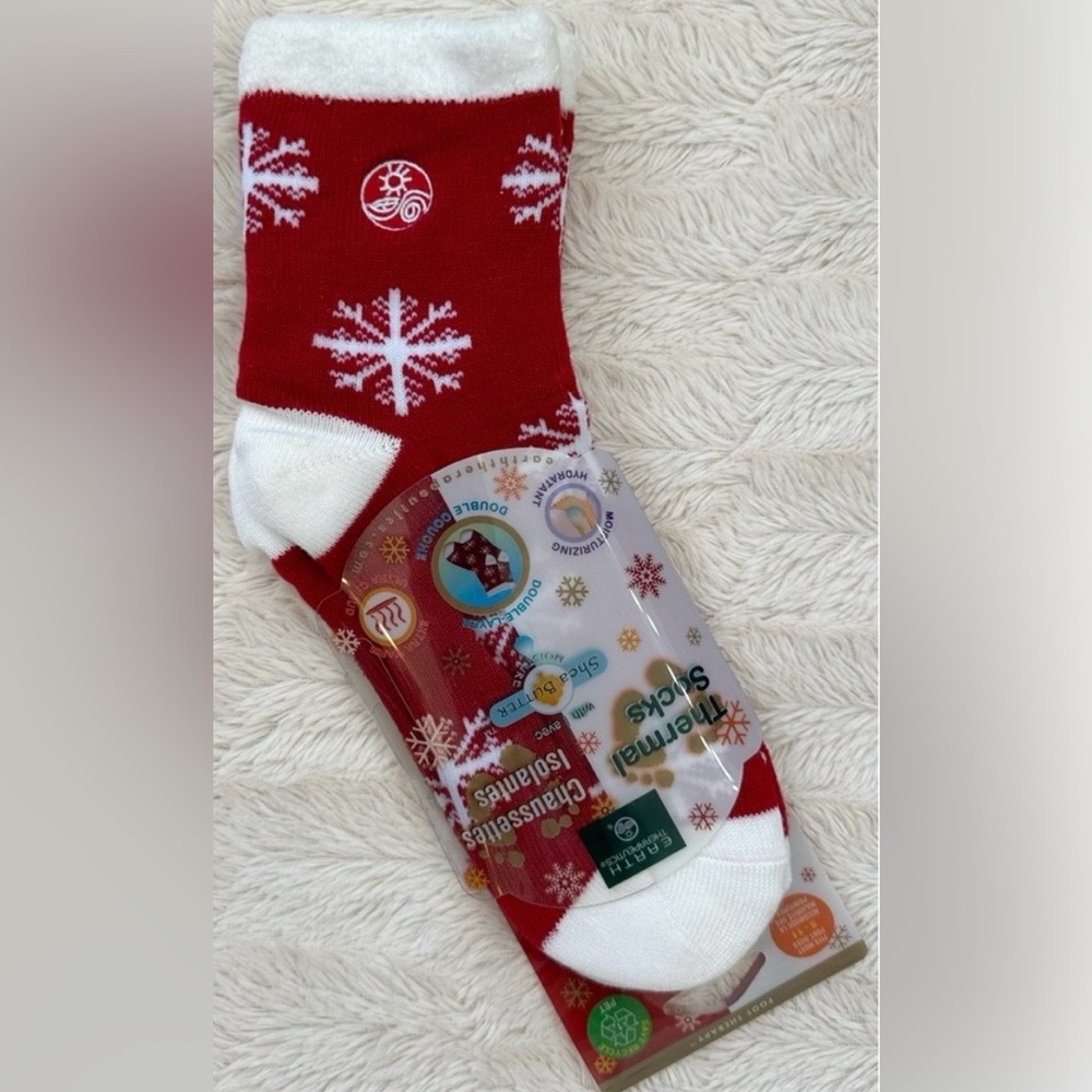 Thermal women Crew Socks with Snowflake Pattern - Red & White